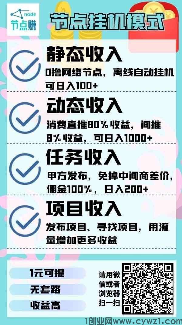 节点赚挂机，后台运行，永久收益，安全靠谱